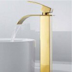 Robinet salle de bain lavabo haut cascade bec pour vasque, mitigeur eau froide et chau moderne carr� ...