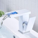 Robinet de salle de bain led � cascade, robinet cascade lumineux, robinet de lavabo de salle de bain ...