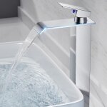 Robinet salle de bain, mitigeur lavabo cascade en acier inoxydable, mitigeur en laiton, eau chaude et ...