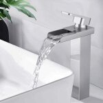 Robinet salle bain mitigeur lavabo cascade chrom� en laiton carr� vasque � poser mono levier de commande ...