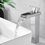 Jormftte - robinet salle bain mitigeur lavabo cascade chrom en laiton carr vasque  poser mono levier ...
