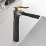 Robinet de salle de bain - monotrou eau chaude et froide - pour salles de bain et toilettes - long, noir ...