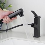 Robinet de salle de bain noir avec douchette extractible, robinet de lavabo haute pression avec 3 types ...