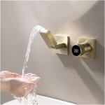 Robinet de salle de bain or bross� avec affichage num�rique led, robinet lavabo mural pliable � 180� ...