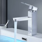 Robinet salle de bain rectangulaire monotrou cartouche c�ramique chaude froide r�glable carr�e mitigeur ...