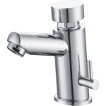 Robinet temporis� pour lavabo, mitigeur 2 eaux (eau chaude et froide), poussoir mural, design chrom�, ...