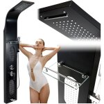 Robinetterie de douche avec hydromassage, douche  effet pluie, acier, noir mat