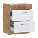 Rock - meuble bas casserolier - mlamin chene lancelot et blanc brillant - 60 cm - 3 tiroirs