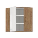 Rock - meuble haut d'angle - mlamin chene lancelot et blanc brillant - 58 x 58 cm