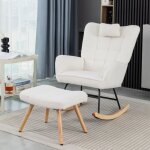 Rocking chair avec repose - pieds, chaise  bascule, fauteuil relax, confortable, structure en bois d'hva, ...