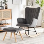 Chaise � bascule, rocking chair avec repose - pieds, fauteuil relax, confortable, structure en bois d'h�v�a, ...