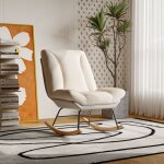 Rocking chair confortable, dossier r�glable, tissu en coton et lin, coussin �pais, fauteuil inclinable, ...