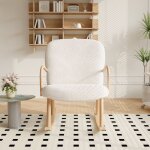 Sureh - rocking chair, fauteuil  bascule confortable en molleton, dossier haut, accoudoir en bois, rembourrag ...