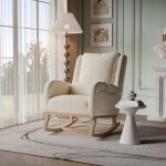 Rocking chair, fauteuil � bascule confortable en tissu - fauteuil confortable avec poches lat�rales, ...