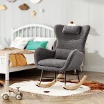 Rocking chair fauteuil � bascule avec dossier haut, appui - t�te et coussin lombaire peluche teddy, charge ...