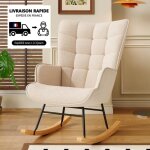 Rocking chair, fauteuil � bascule en peluche confortable, dossier haut, accoudoirs rembourr�s, mousse ...