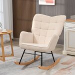 Rocking chair, fauteuil � bascule en peluche confortable, dossier haut, accoudoirs rembourr�s, mousse ...