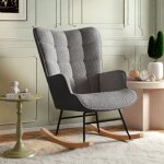 Rocking chair, fauteuil � bascule en peluche confortable, dossier haut, accoudoirs rembourr�s, mousse ...