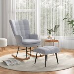 Rocking chair, fauteuil � bascule avec repose - pieds, dossier haut, capacit� de charge 130 kg, gris ...