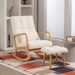 Rocking chair, fauteuil � bascule avec repose - pieds, tissu, dossier haut confortable, pieds en bois ...