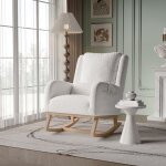 Rocking chair, fauteuil à bascule avec structure en bois massif, avec 2 poches latérales, dossier haut ... Rocking chair, fauteuil à bascule avec structure en bois massif, avec 2 poches latérales, dossier haut ...
