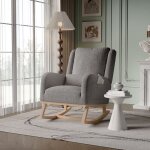 Rocking chair, fauteuil � bascule avec structure en bois massif, avec 2 poches lat�rales, dossier haut ...