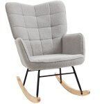 Rocking chair, fauteuil � bascule en tissu, dossier confortable, avec structure noire et pieds en bois, ...
