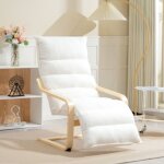Rocking chair, fauteuil de salon en polaire sherpa avec repose - pieds r�glable, accoudoirs, blanc