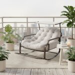 Rocking chair avec pare - soleil, fauteuil � bascule structure en m�tal, rev�tement en rotin, coussins ...