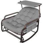 Rocking chair avec pare - soleil, fauteuil � bascule structure en m�tal, rev�tement en rotin, coussins ...