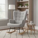 Rocking chair en tissu bouclette gris clair - fauteuil � bascule design scandinave pour salon ou chambre ...