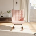 Rocking chair en tissu bouclette rose - fauteuil � bascule design scandinave pour salon ou chambre