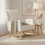 Rocking chair, tissu teddy, fauteuil � bascule avec accoudoirs et, dossier, pieds en bois, avec poches ...