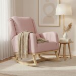 Rocking chair, tissu teddy, fauteuil � bascule avec accoudoirs et dossier, pieds en bois, avec poches ...