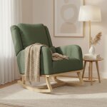 Rocking chair, tissu teddy, fauteuil � bascule avec accoudoirs et dossier, pieds en bois, avec poches ...