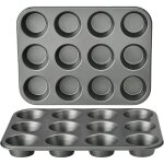 Ronde moules  muffins en acier carbone antiadhsif, lot de 2, gris