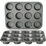 Ronde moules � muffins en acier carbone antiadh�sif, lot de 2, gris