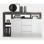 Ronica - buffet 2 portes 3 tiroirs gris et blanc