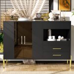 Roomfitters buffet avec porte en verre teal, poignes en cristal - acrylique, pieds en fer dors, design ...