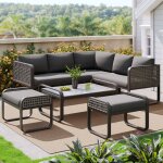 Ensemble salon jardin, rotin, 6 - 7 personnes, canapé d'angle, cadre galvanisé, inclus coussins, gris ... Ensemble salon jardin, rotin, 6 - 7 personnes, canapé d'angle, cadre galvanisé, inclus coussins, gris ...