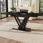 Roomfitters table extensible 120?160x75cm avec rallonge intgre, plateau effet marbre noir, design moderne ...