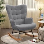 Rosahqnda - chaise  bascule, fauteuil, chaise de loisirs avec coussin en bois, convient pour salon, ...