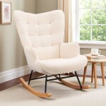 Rosahqnda - chaise  bascule, fauteuil, chaise de loisirs avec coussin en bois, convient pour salon, ...