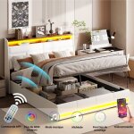 Rosahqnda - lit capitonn 160 x 200 cm avec rangement et tte de lit, lit double avec sommier  lattes, ...