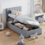 Rosahqnda - lit enfant 90x200 cm, lit rembourré avec rangement, lit coffre, lit à air comprimé, lin, ... Rosahqnda - lit enfant 90x200 cm, lit rembourré avec rangement, lit coffre, lit à air comprimé, lin, ...