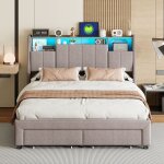 Rosahqnda - lit led 140 x 200 cm, lit double rembourré avec 2 tiroirs, tête de lit avec rangement et ... Rosahqnda - lit led 140 x 200 cm, lit double rembourré avec 2 tiroirs, tête de lit avec rangement et ...