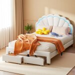 Rosahqnda - lit rembourr� 140x200 cm, lit fille, cadre de lit p�tale, lit coffre, avec fonction tiroir, ...