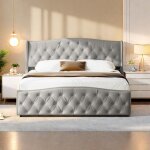 Rosahqnda - lit tapiss� 140 x 200 cm, lit double, t�te de lit r�glable, avec rangement, lit coffre hydraulique ...