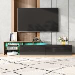 Rosahqnda - meuble tv design moderne, espace de rangement pratique, noir brillant, aspect bois, �tag�res ...