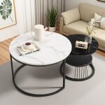 Rosahqnda - table gigogne 2 pices, table basse extensible, ronde, moderne, motif marbre, avec structure ...